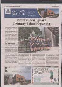 Newspaper - GOLDEN SQUARE P.S. LAUREL ST. 1189 COLLECTION: ARTICLE BENDIGO ADVERTISER APRIL 27 2016, 27th April