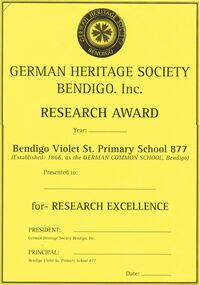 Document - GERMAN HERITAGE SOCIETY COLLECTION: RESEARCH AWARD