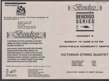 Document - MERLE HALL COLLECTION: BENDIGO PERFORMANCE OF VICTORIAN STRING QUARTET