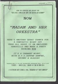 Document - MERLE HALL COLLECTION: BENDIGO PERFORMANCE OF ''MADAM AND HER ORKESTRA''
