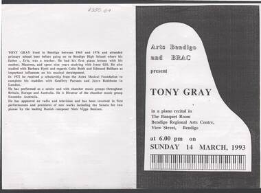 Document - MERLE HALL COLLECTION: BENDIGO PERFORMANCE OF  TONY GRAY (PIANO RECITAL)
