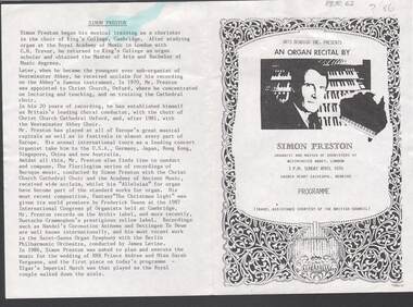 Document - MERLE HALL COLLECTION: BENDIGO PERFORMANCE OF SIMON PRESTON (ORGAN RECITAL)