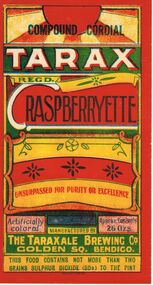 Document - LYDIA CHANCELLOR COLLECTION: 'TARAX' RASPBERRYETTE CORDIAL BOTTLE LABELS