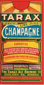 Document - LYDIA CHANCELLOR COLLECTION: 'TARAX' LIME JUICE CHAMPAGNE CORDIAL BOTTLE LABELS