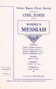 Document - GOLDEN SQUARE CHORAL SOCIETY AND CYRIL WARNE PRESENT HANDEL'S MESSIAH