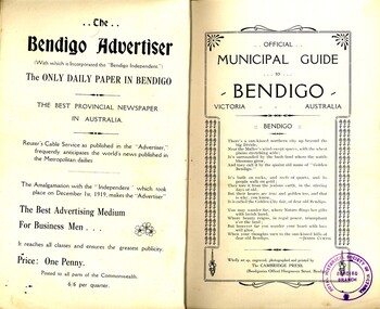 Book - OFFICIAL MUNICIPAL GUIDE TO BENDIGO 1919, 1919