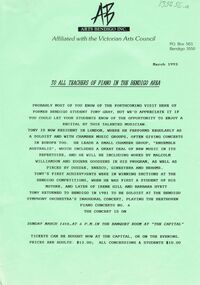 Document - MERLE HALL COLLECTION: ARTS BENDIGO, VARIOUS SUNDRY DOCUMENTS