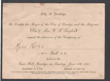 Document - JOHN JONES COLLECTION: INVITATION FOR MISS KERR, 16th June, 1931