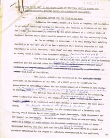 Document - MERLE HALL COLLECTION: VARIOUS DOCUMENTS RELATED TO A ''REGIONAL CENTRE FOR THE PERFORMING ARTS''