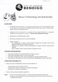 Document - MERLE HALL COLLECTION: MAYOR'S PERFORMING ARTS SCHOLARSHIP
