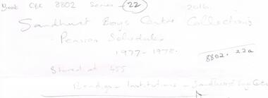 Book - SANDHURST BOYS CENTRE COLLECTION:  PENSION SCHEDULES
