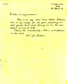 Document - ETHEL PATTISON COLLECTION: REFERENCE LETTER, 1954