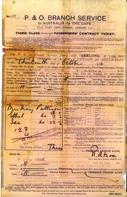 Document - ETHEL PATTISON COLLECTION: PASSENGERS CONTRACT TICKET, 1910