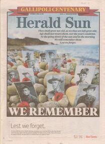 Newspaper - ANZAC COLLECTION:  HERALD SUN GALLIPOLI CENTENARY, 25th April, 2015