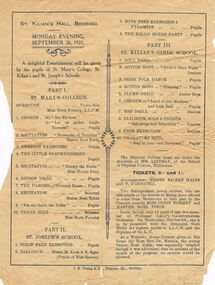 Document - RANDALL COLLECTION: ST, MARY'S COLLEGE, ST. KILIAN'S, AND ST. JOSEPH'S SCHOOLS ENTERTAINMENT, 26 September 1921