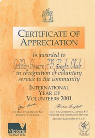 Document - GOLDEN SQUARE PRIMARY SCHOOL COLLECTION:  CERTFICATES OF APPRECIATION