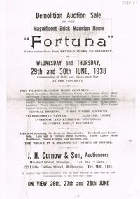 Document - RANDALL COLLECTION: DEMOLITION AUCTION SALE OF THE MAGNIFICENT BRICK MANSION HOME, ''FORTUNA'', 29,30 June 1938