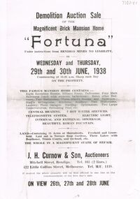 Document - RANDALL COLLECTION: DEMOLITION AUCTION SALE OF THE MAGNIFICENT BRICK MANSION HOME, ''FORTUNA'', 29,30 June 1938