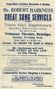 Document - RANDALL COLLECTION: YOUNG MEN'S CHRISTIAN ASSOCIATION OF BENDIGO, MR. ROBERT HARKNESS