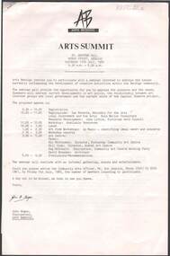 Document - MERLE HALL COLLECTION: 'ARTS SUMMIT' 1985 DOCUMENTATION