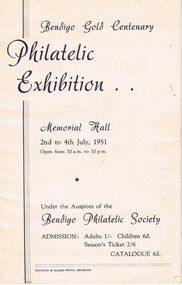 Document - RANDALL COLLECTION: BENDIGO GOLD CENTENARY PHILATELIC EXHIBITION, 2 July 1951