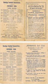 Document - RANDALL COLLECTION: ASHMAN'S THE HOME OF BETTER SUITS & BENDIGO FOOTBALL ASSOCIATION FIXTURES 1936, 1936