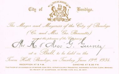 Document - RANDALL COLLECTION: THE MAYOR AND THE MAYORESS OF THE CITY OF BENDIGO BALL, 19 June 1934