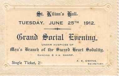Document - RANDALL COLLECTION: GRAND SOCIAL EVENING AT ST. KILIAN'S HALL, 25 June 1912