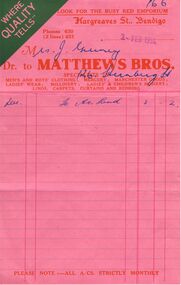Document - RANDALL COLLECTION: MRS. J.GUINEY 126 STERNBERG STREET, BENDIGO, 1 Feb 1951