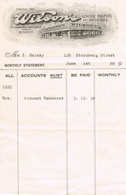 Document - RANDALL COLLECTION: MRS. J. GUINEY, 126 STERNBERG STREET, BENDIGO, 1 June 1930
