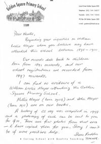 Document - GOLDEN SQUARE LAUREL STREET P.S. COLLECTION: LETTER RE WILLIAM LESLIE MEYER