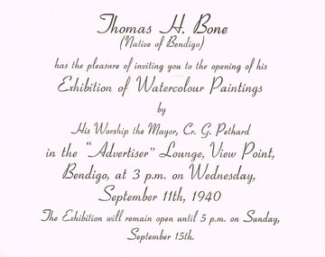Document - RANDALL COLLECTION:  THOMAS H. BONE (NATIVE OF BENDIGO), 11 September 1940
