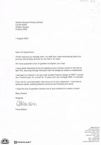 Document - GOLDEN SQUARE LAUREL STREET P.S. COLLECTION: LETTER FROM FIONA MASON