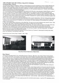 Document - GOLDEN SQUARE LAUREL STREET P.S. COLLECTION: RURAL TRAINING SCHOOL