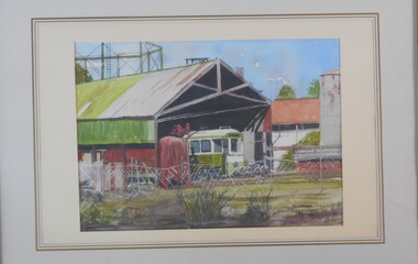 Painting - JOHN HALL COLLECTION:  WATER COLOUR PAINTING TRAM STORAGE SHED
