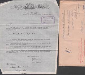 Document - COHN BROTHERS COLLECTION: BENDIGO CITY COUNCIL LETTERS