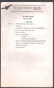 Document - MERLE HALL COLLECTION: DOCUMENTS RELATING TO AGM'S BENDIGO ARTS COUNCIL 1971 TO 1981