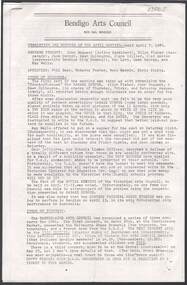 Document - MERLE HALL COLLECTION: COLLECTION OF VARIOUS BENDIGO ARTS COUNCIL NEWSLETTERS 1979 TO 1981