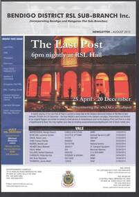 Document - ELAINE SWANSON COLLECTION:  BENDIGO RSL SUB-BRANCH NEWSLETTER AUGUST 2015