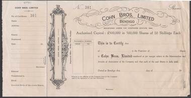 Financial record - COHN BROTHERS COLLECTION: SHARE SCRIP