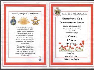 Document - ANZAC REMEMBRANCE DAY COMMEMORATIVE SERVICE PROGRAM