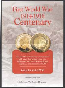 Document - WORLD WAR 1 CENTENARY COIN BROCHURE BRADFORD EXCHANGE