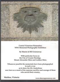 Document - PROGRAM FOR 'CENTRAL VICTORIANS REMEMBER: WW1 PHOTOGRAPHIC EXHIBITION'