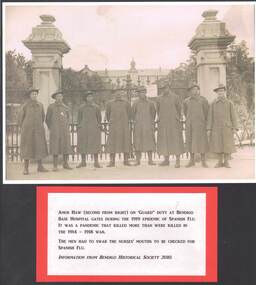 Photograph - BENDIGO BASE HOSPITAL - GUARDS ON DUTY DURING SPANISH FLU 1919 ANZACS