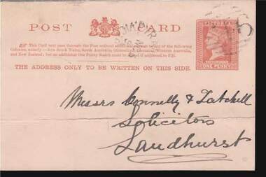 Document - CONNELLY, TATCHELL, DUNLOP COLLECTION: POST CARD