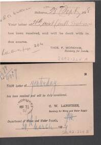 Document - CONNELLY, TATCHELL, DUNLOP COLLECTION: RECEIVAL OF LETTER CARDS