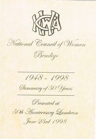 Book - NATIONAL COUNCIL OF WOMEN OF VICTORIA BENDIGO BRANCH COLLECTION: BOOKLET