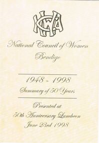 Book - NATIONAL COUNCIL OF WOMEN OF VICTORIA BENDIGO BRANCH COLLECTION: BOOKLET