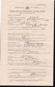 Document - W.D.MASON COLLECTION: ENROLMENT FORM, 11 Feb 1942
