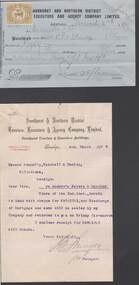 Document - CONNELLY, TATCHELL, DUNLOP COLLECTION:  RECEIPT, LETTER  SANDHURST EXECUTORS
